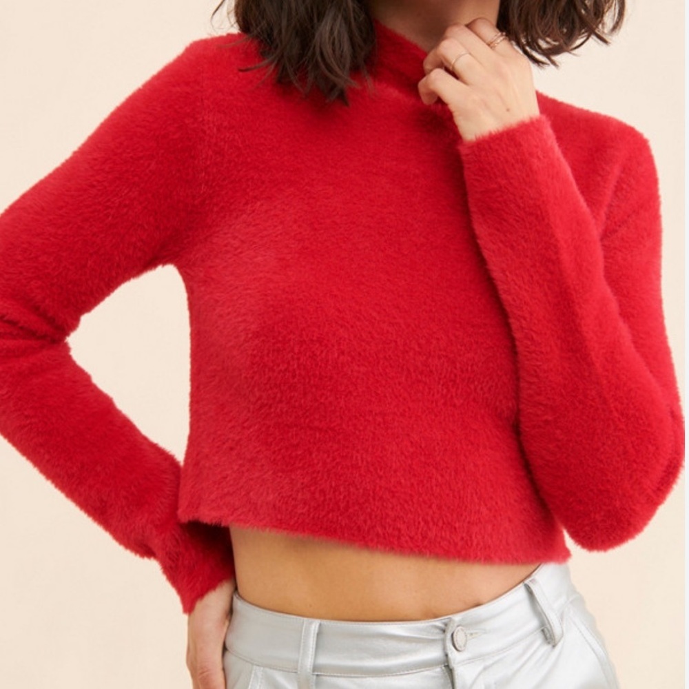 NWOT Sincerely Jules Red Fuzzy Turtleneck Sweater Size S - Picture 2 of 13